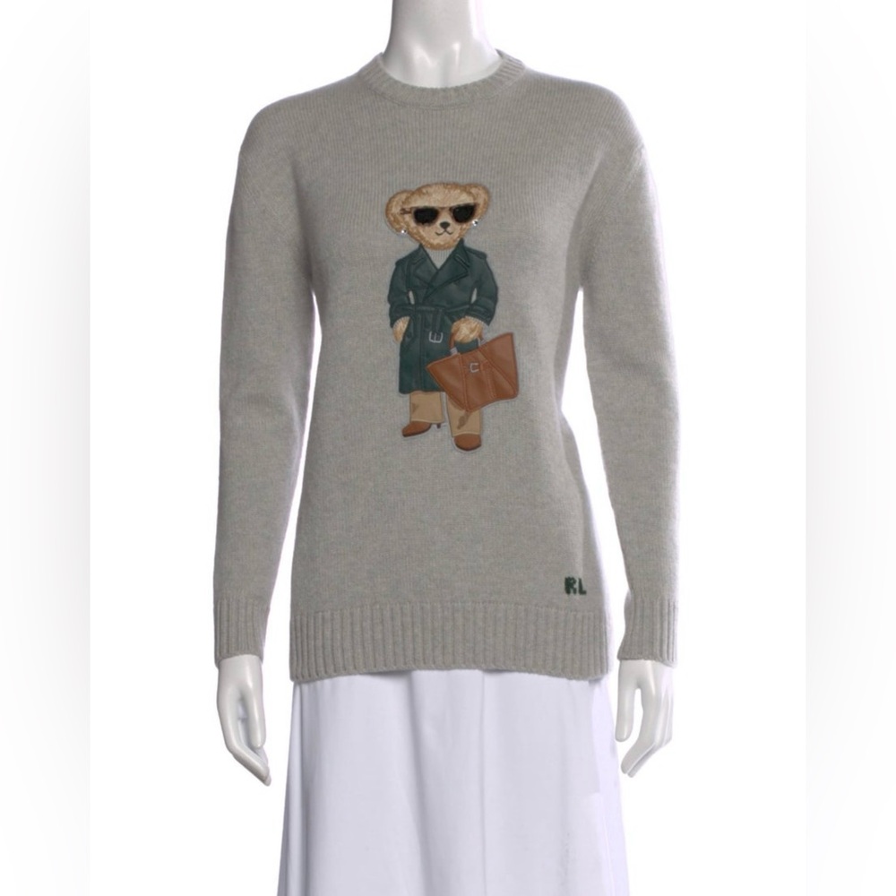 RALPH LAUREN COLLECTION RACING GREEN TRENCH POLO BEAR CASHMERE SWEATER - Picture 8 of 17